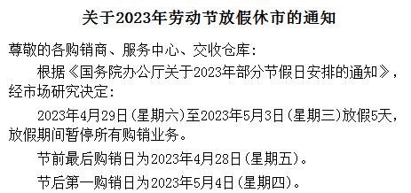 青岛汇海现货购销市场2023年劳动节放假通知